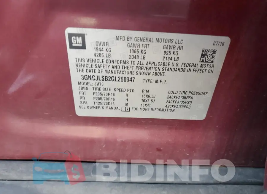 3GNCJLSB2GL260947 Photo# 12