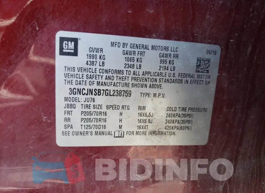 3GNCJNSB7GL238759 Photo# 13