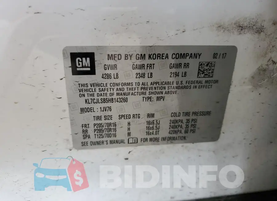 KL7CJLSB5HB143260 Photo# 13