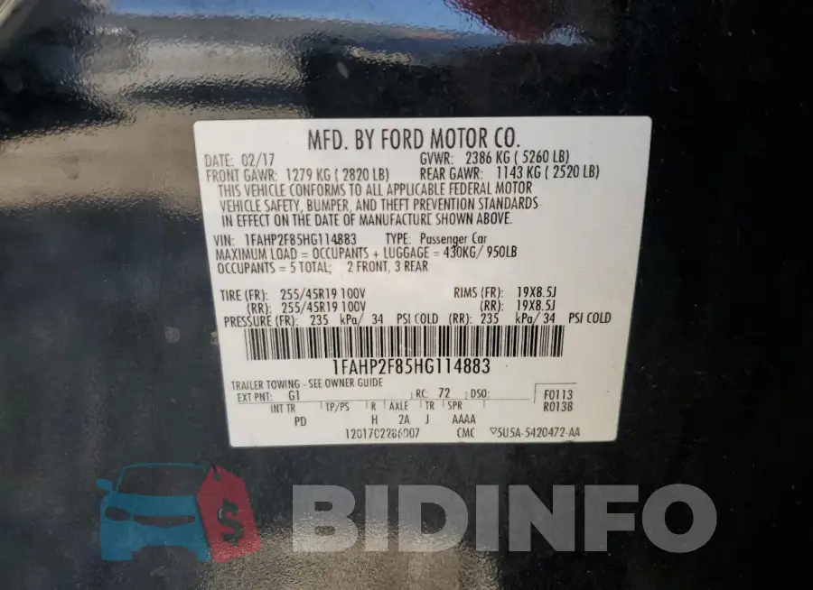 1FAHP2F85HG114883 Photo# 12