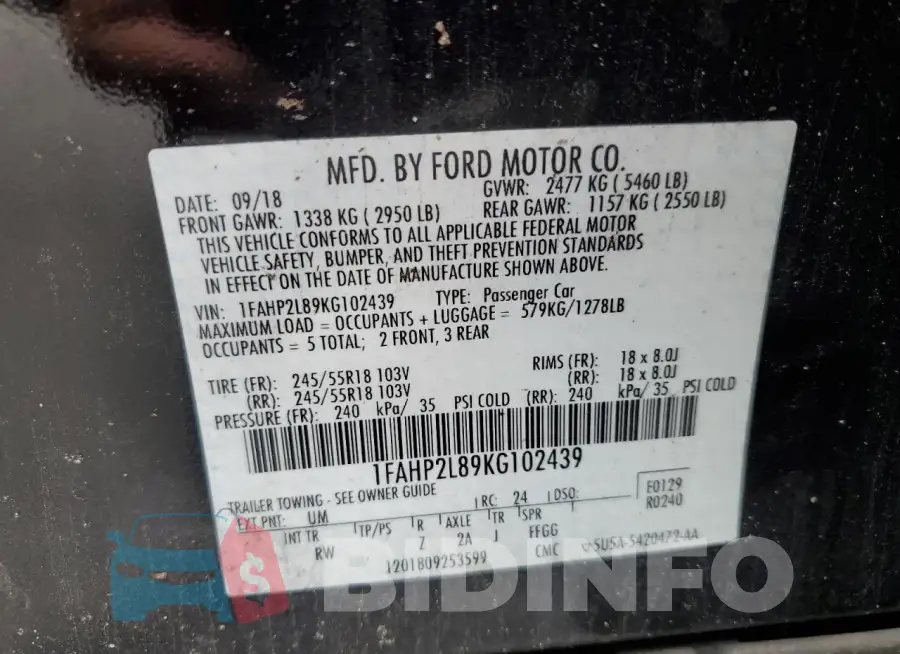 1FAHP2L89KG102439 Photo# 13
