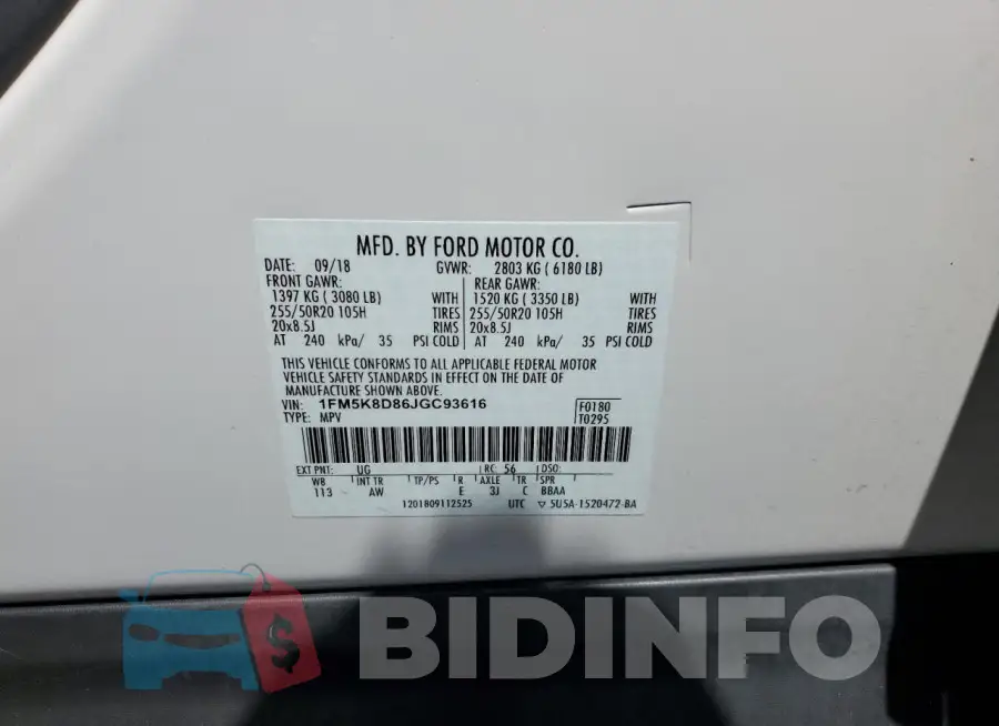 1FM5K8D86JGC93616 Photo# 14