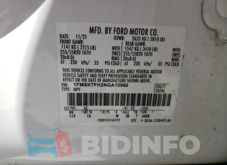 1FMSK7FH2NGA15960 Photo# 13