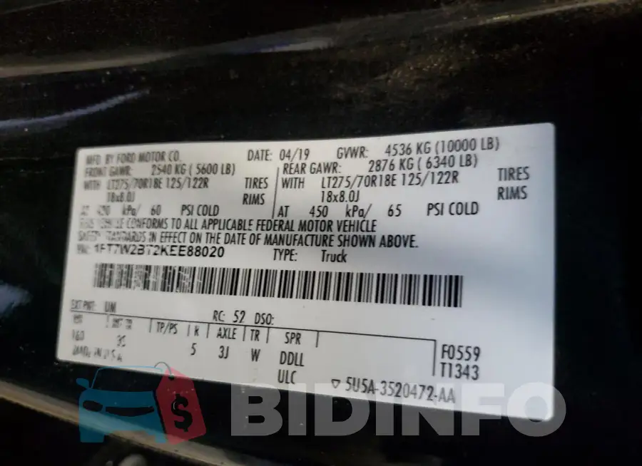 1FT7W2BT2KEE88020 Photo# 12