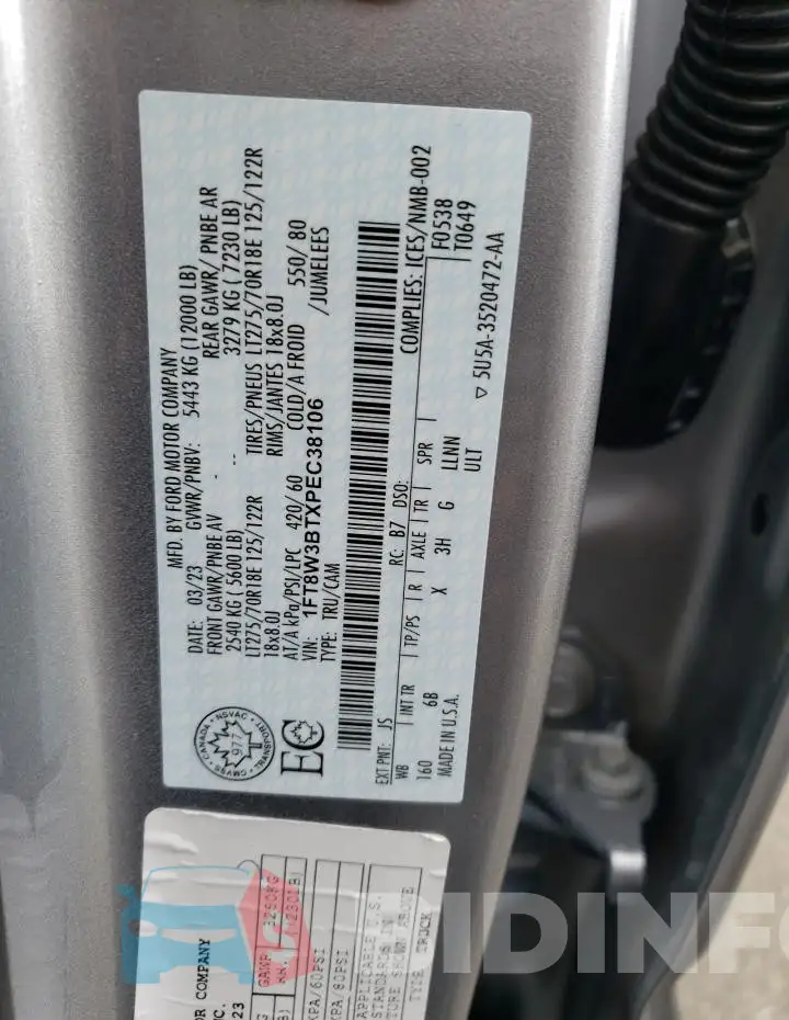 1FT8W3BTXPEC38106 Photo# 13