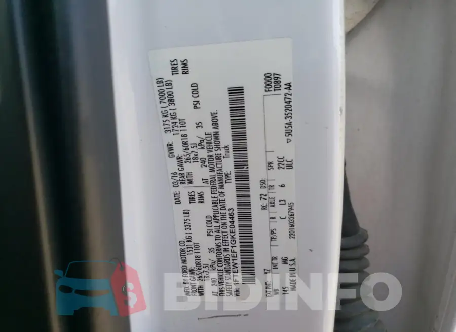 1FTEW1EF1GKE04463 Photo# 12