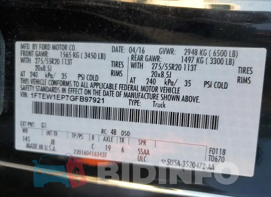 1FTEW1EP7GFB97921 Photo# 13