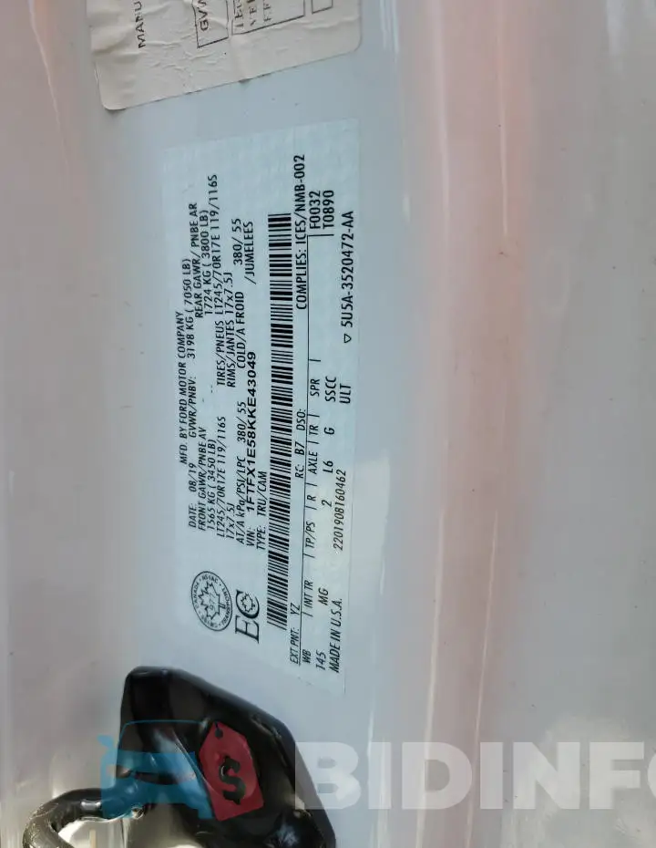 1FTFX1E58KKE43049 Photo# 12