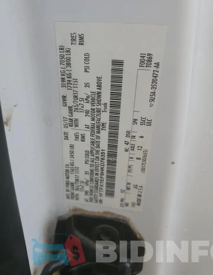 1FTFX1EF9HKD76351 Photo# 12
