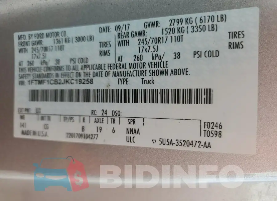 1FTMF1CB2JKC19258 Photo# 12