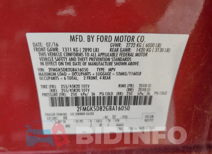 2FMGK5D82GBA16050 Photo# 13