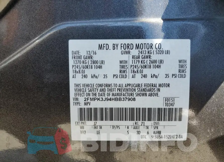 2FMPK3J94HBB37908 Photo# 13