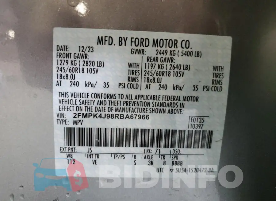 2FMPK4J98RBA67966 Photo# 14