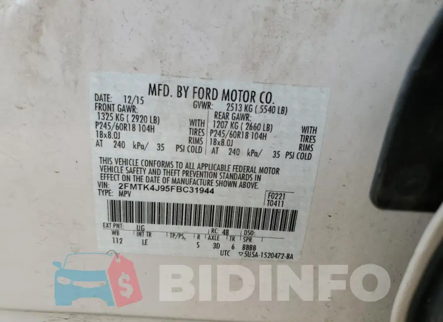 2FMTK4J95FBC31944 Photo# 14