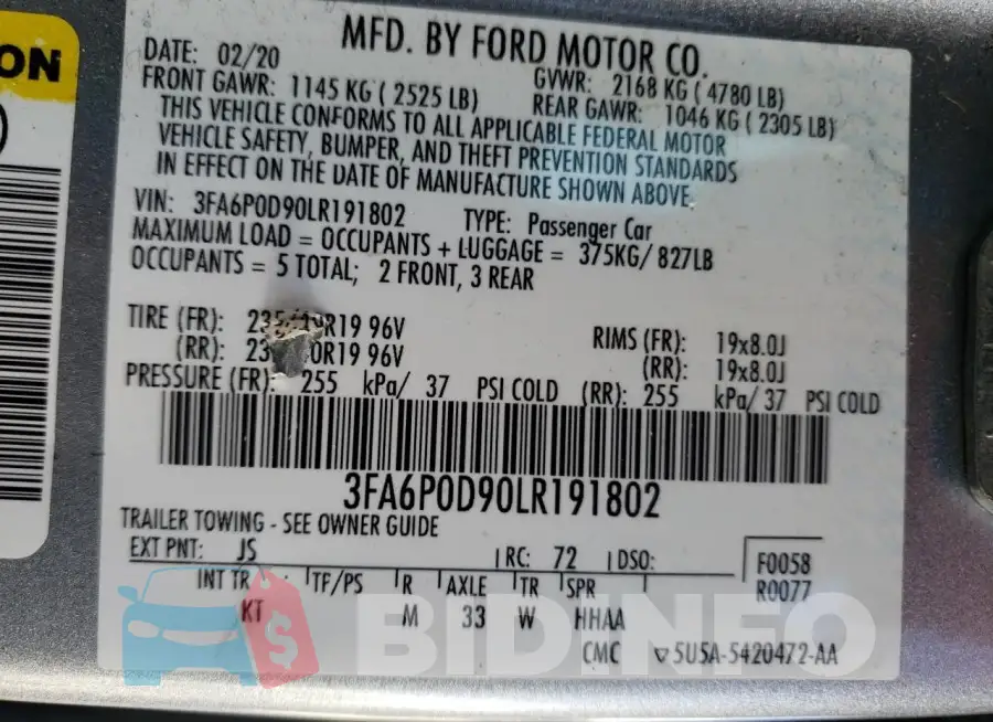 3FA6P0D90LR191802 Photo# 12