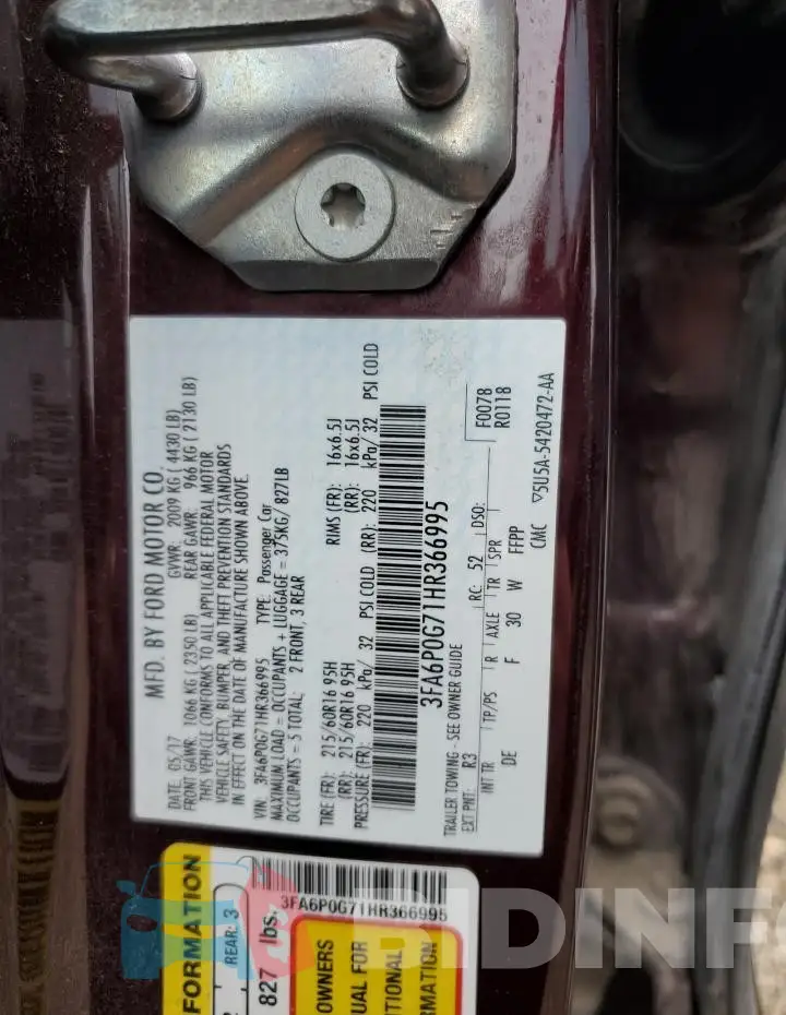 3FA6P0G71HR366995 Photo# 12