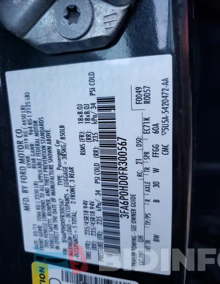 3FA6P0HD0FR300567 Photo# 13