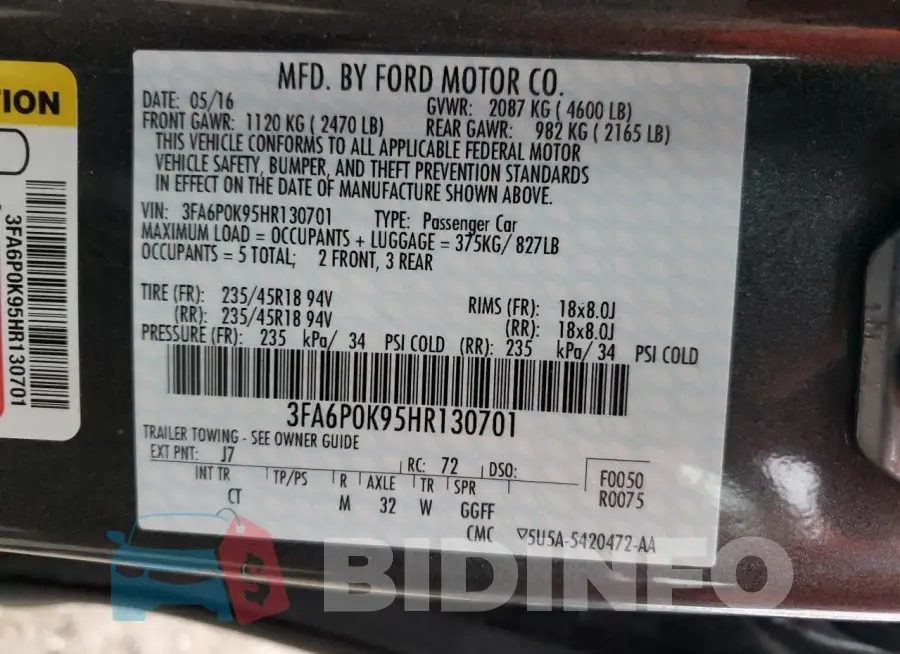3FA6P0K95HR130701 Photo# 12