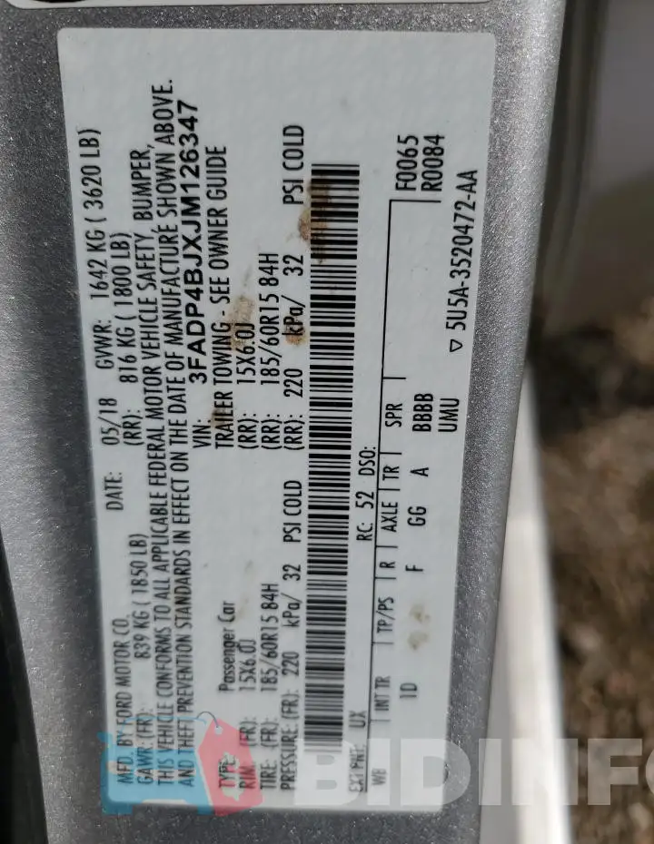3FADP4BJXJM126347 Photo# 12