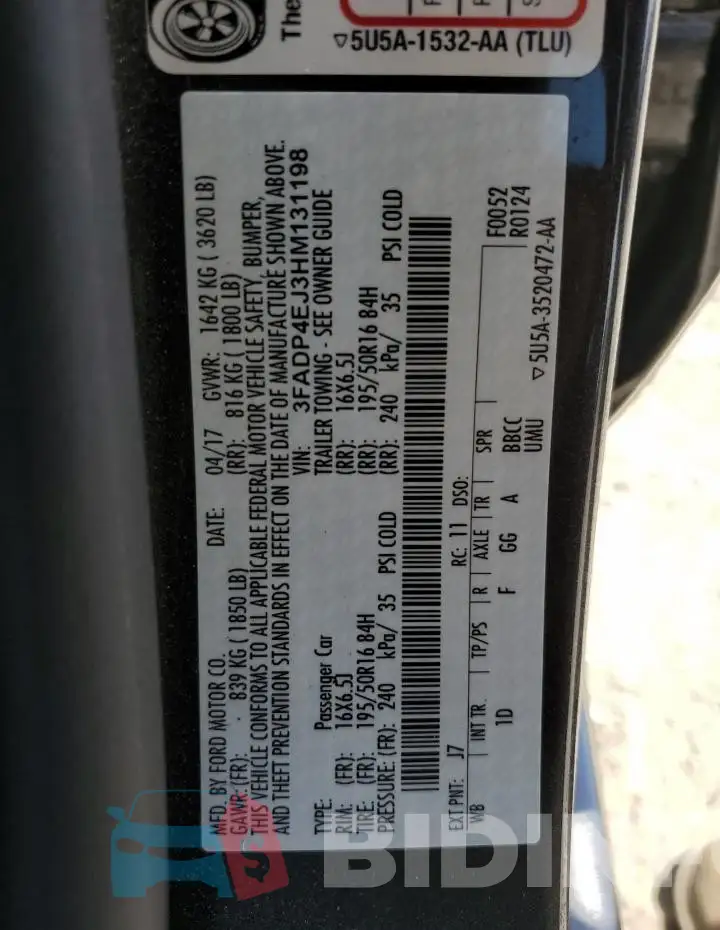 3FADP4EJ3HM131198 Photo# 13
