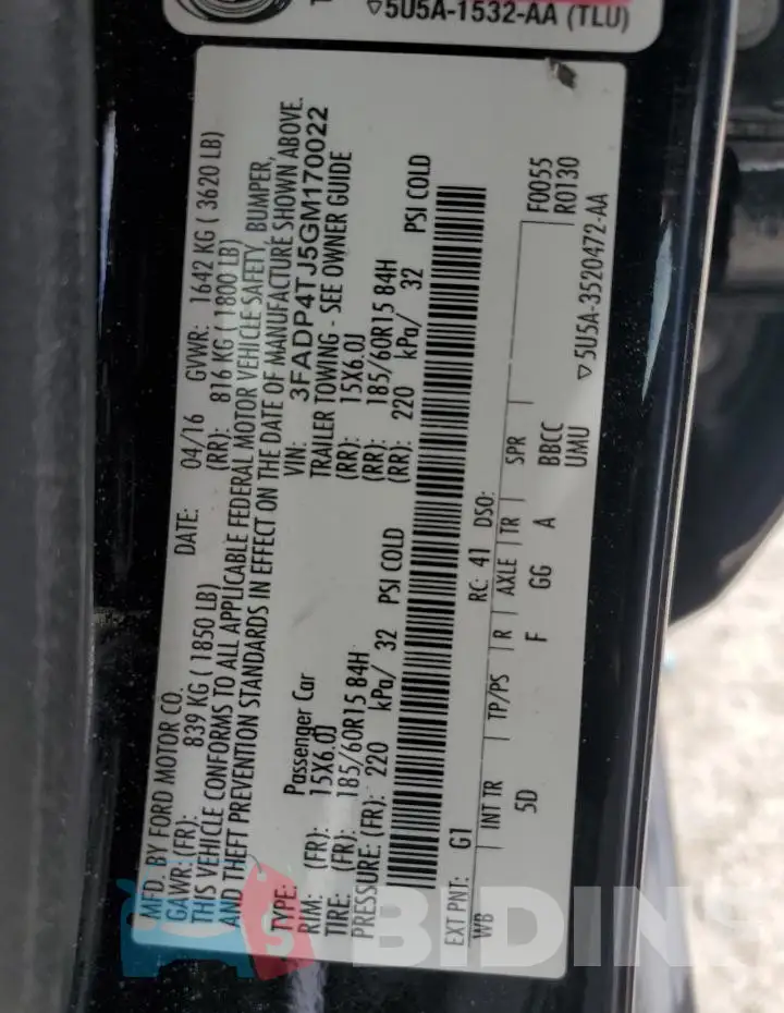 3FADP4TJ5GM170022 Photo# 13