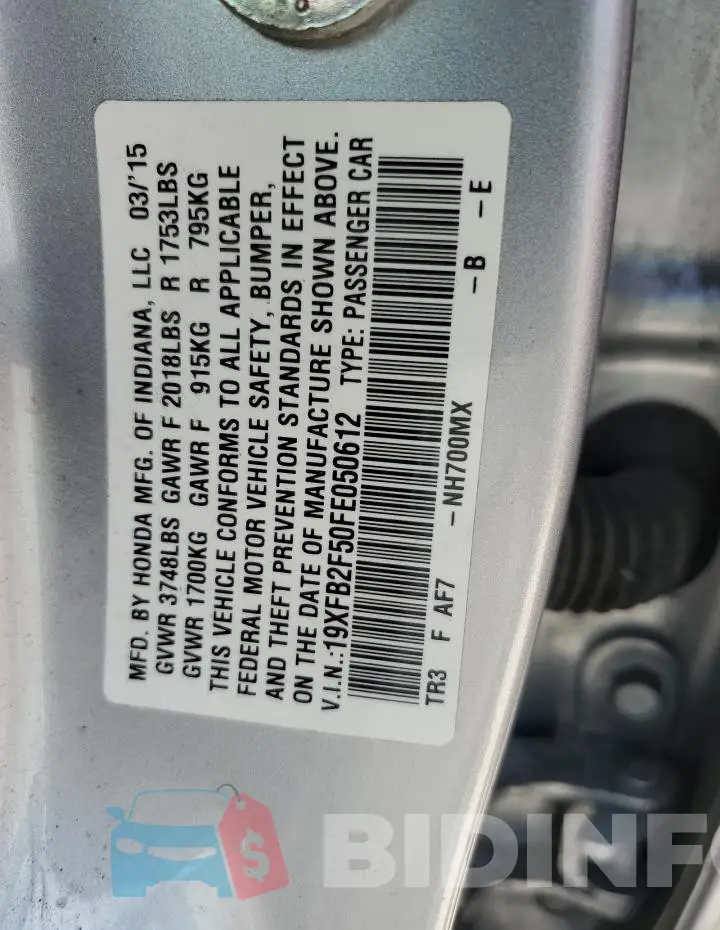 19XFB2F50FE050612 Photo# 12