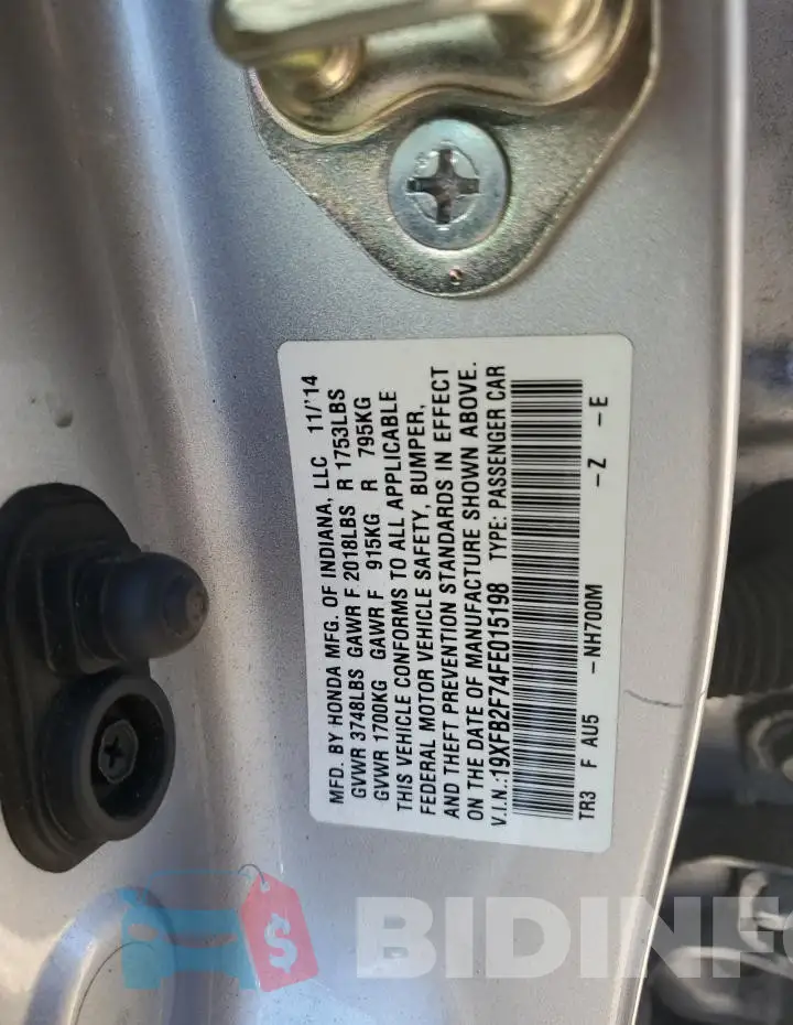19XFB2F74FE015198 Photo# 12