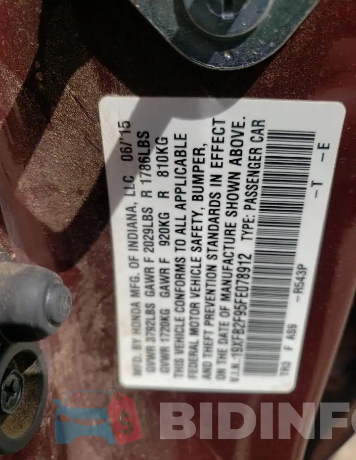 19XFB2F95FE078912 Photo# 12