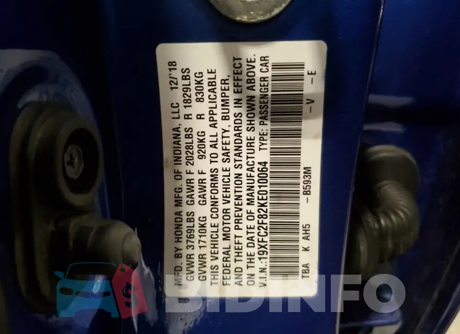 19XFC2F82KE010064 Photo# 12