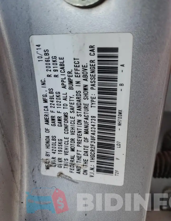 1HGCR2F38FA034739 Photo# 12