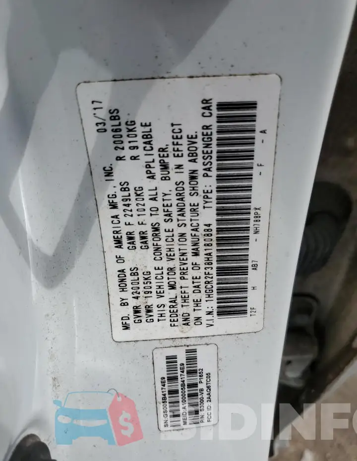 1HGCR2F38HA180884 Photo# 12