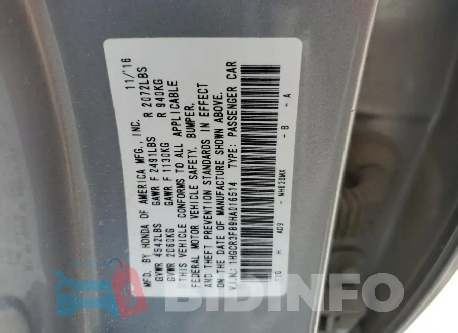 1HGCR3F89HA016514 Photo# 13