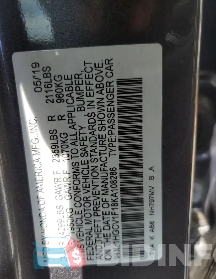 1HGCV1F18KA108286 Photo# 12