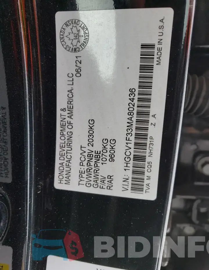 1HGCV1F33MA802436 Photo# 13