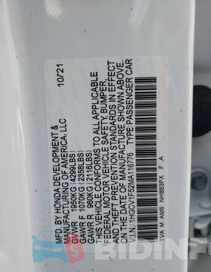 1HGCV1F52MA116776 Photo# 12