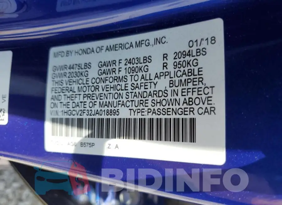 1HGCV2F32JA018895 Photo# 12