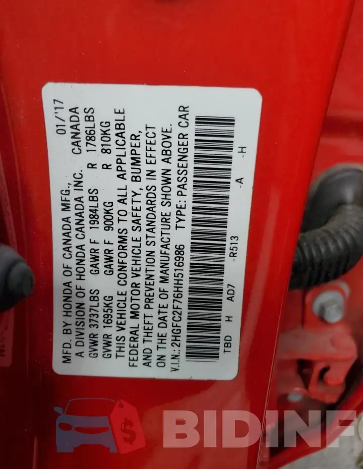 2HGFC2F76HH516986 Photo# 13