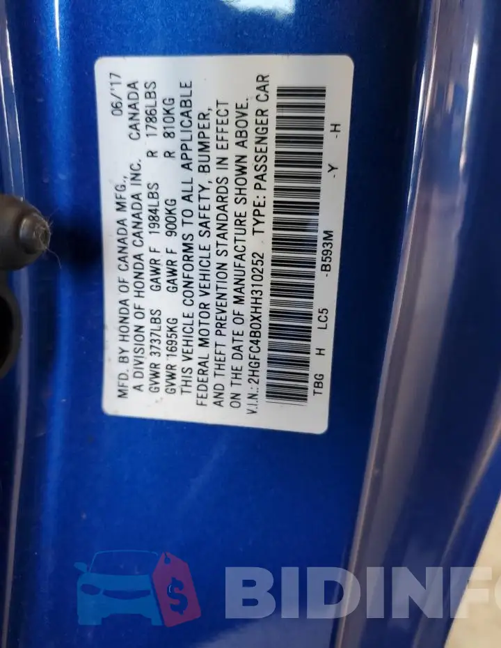 2HGFC4B0XHH310252 Photo# 12