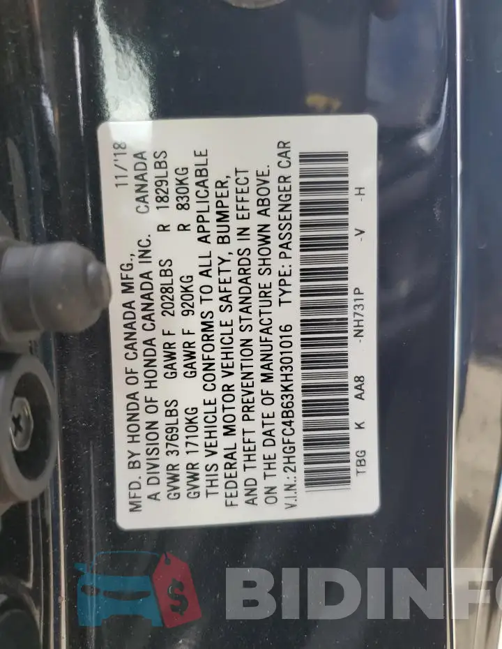 2HGFC4B63KH301016 Photo# 12