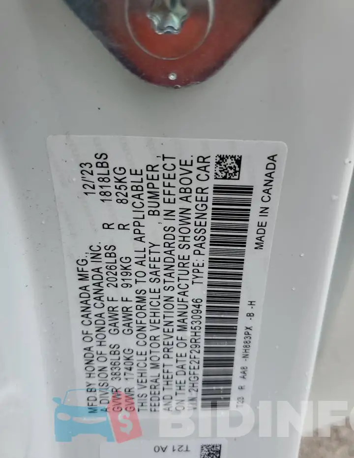 2HGFE2F29RH530946 Photo# 12