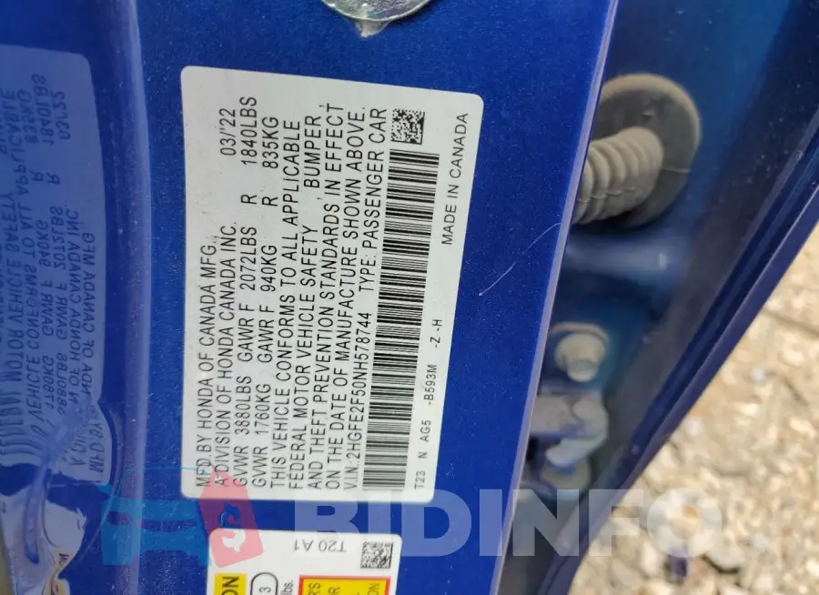 2HGFE2F50NH578744 Photo# 13