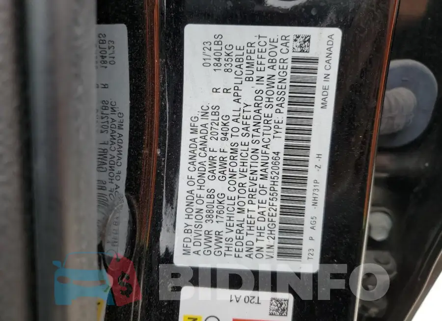 2HGFE2F55PH520664 Photo# 12