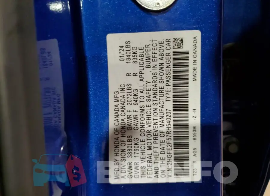 2HGFE2F57RH540207 Photo# 13