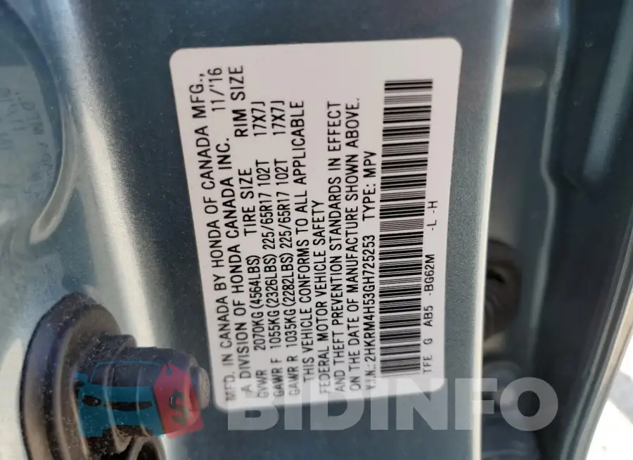 2HKRM4H53GH725253 Photo# 13