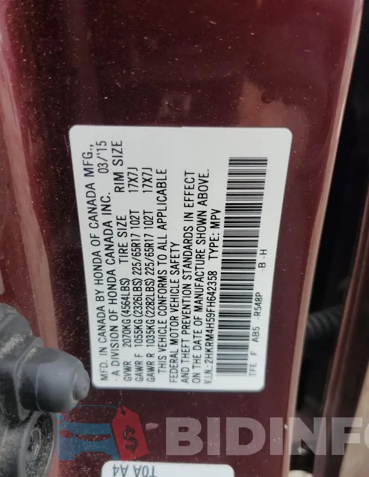 2HKRM4H59FH642358 Photo# 14