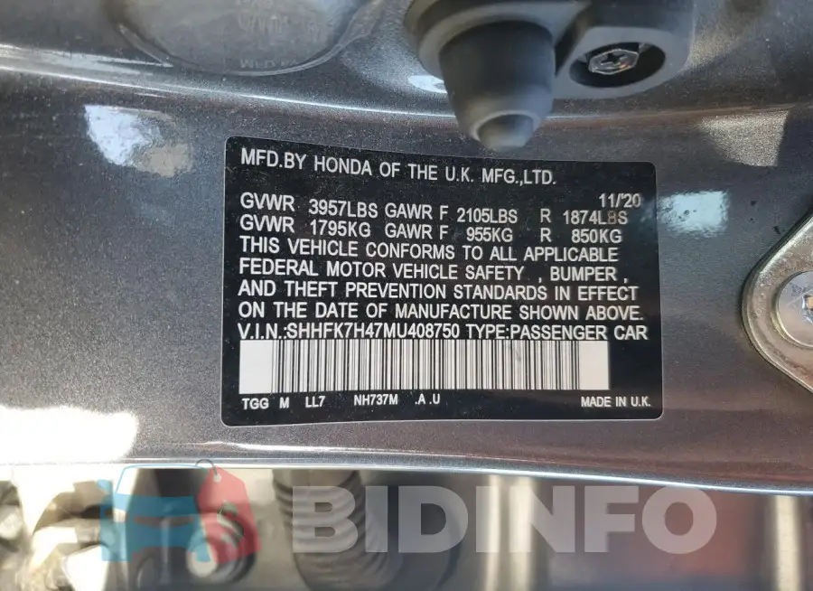 SHHFK7H47MU408750 Photo# 12