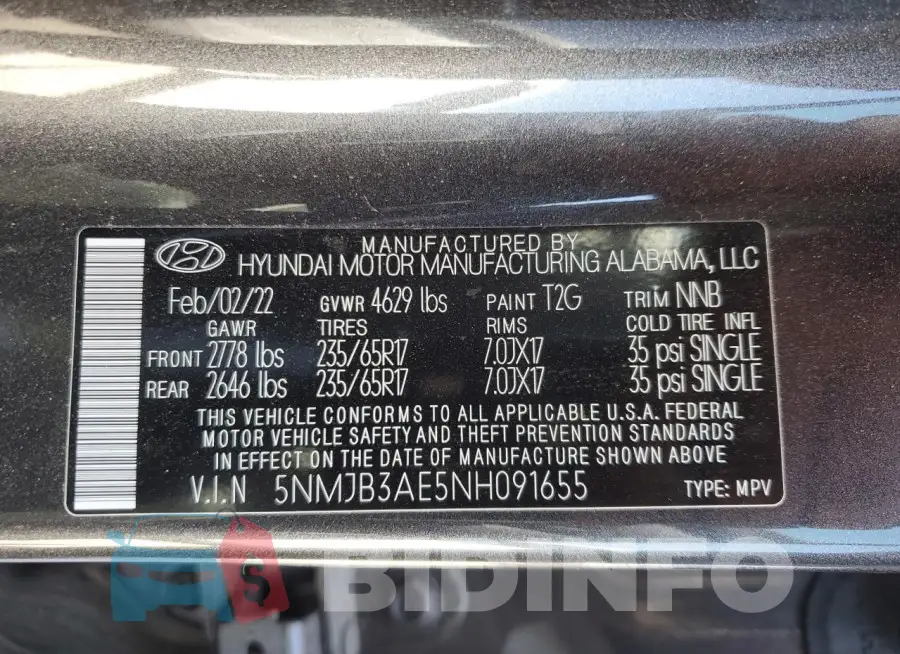 5NMJB3AE5NH091655 Photo# 13