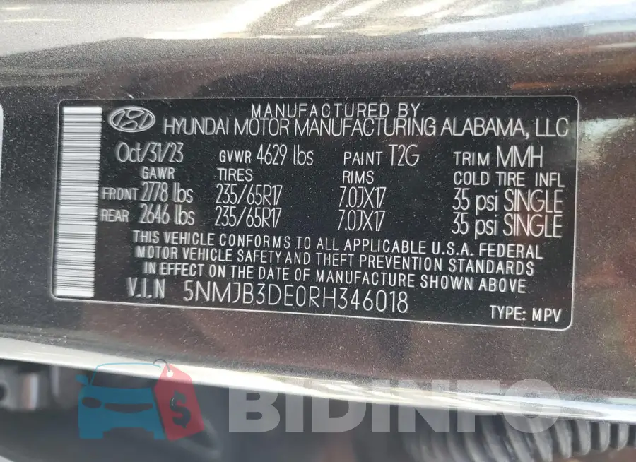 5NMJB3DE0RH346018 Photo# 14