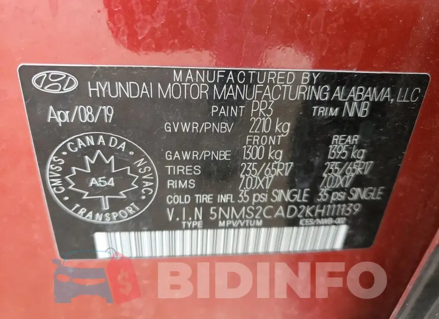 5NMS2CAD2KH111139 Photo# 13