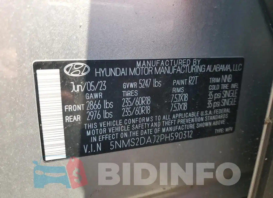 5NMS2DAJ2PH590312 Photo# 13